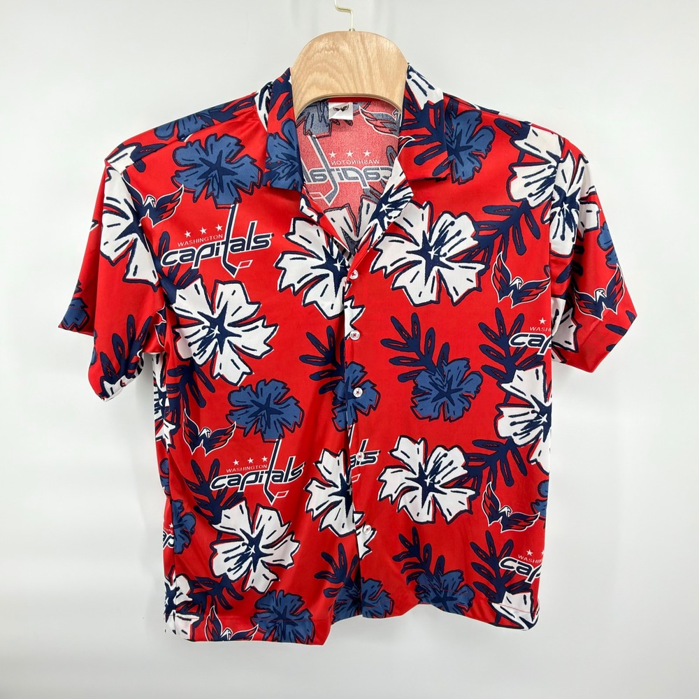 Idegy Washington Capitals Button Up Mens XL Red White Blue Floral NHL Shirt
